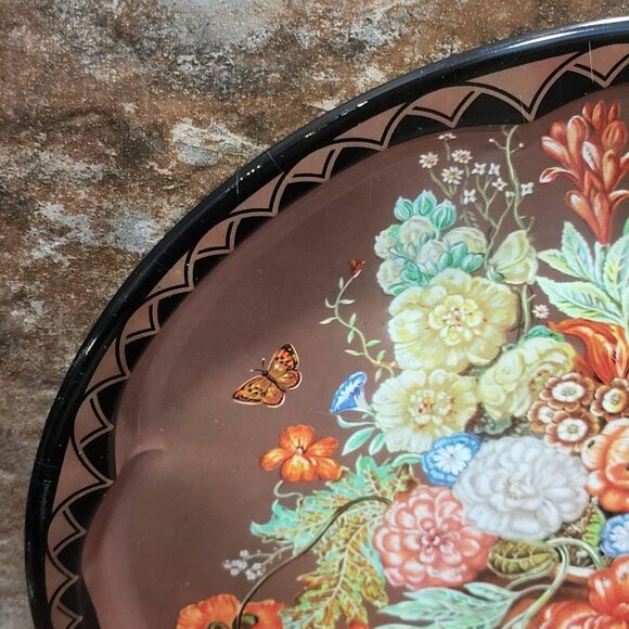 Vintage Daher Round Metal Serving Tray Floral Fruit Design - Picture 10 of 10